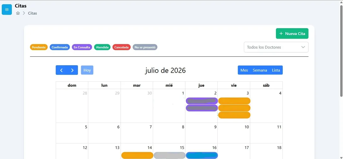 Calendario de citas del sistema TuSalud