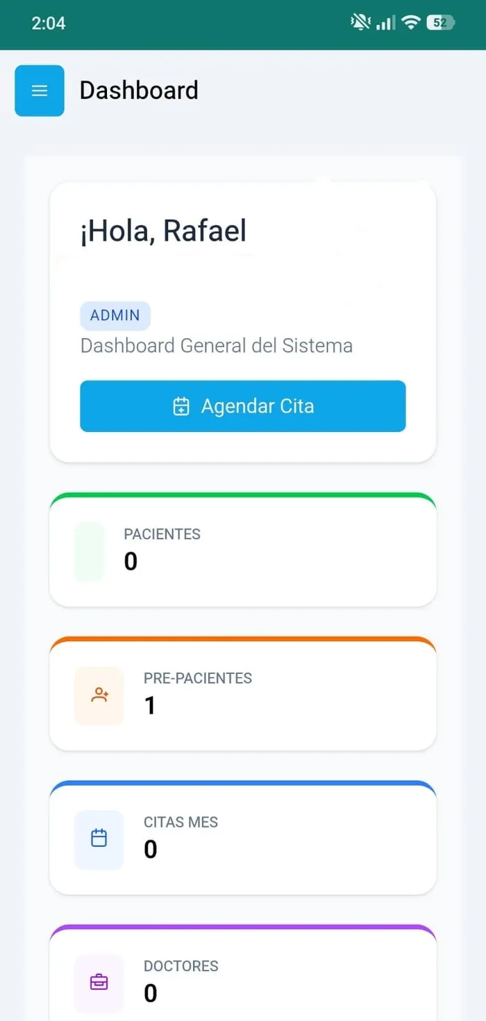 Panel del sistema TuSalud visto desde el celular