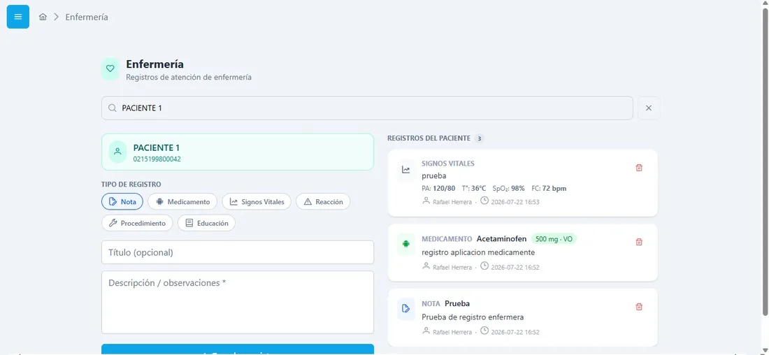 Módulo de enfermería del sistema TuSalud